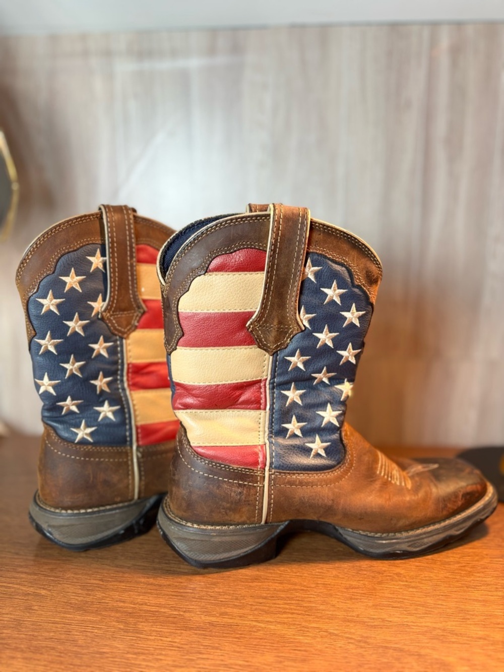 Durango Lady Rebel Brown Leather Western Boots with American Flag Shaft Women’s - Picture 7 of 15